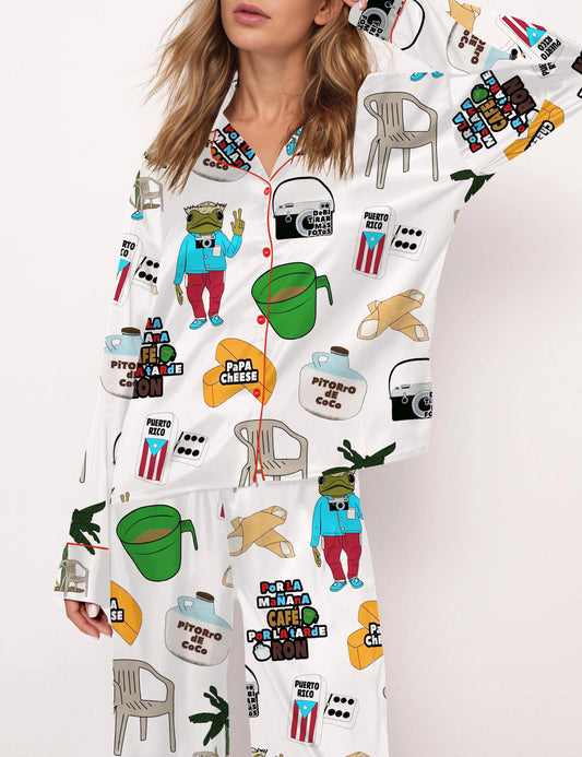 Baile Inolvidable Puerto Rico Satin Pajama Set For Women - Long Sleeve